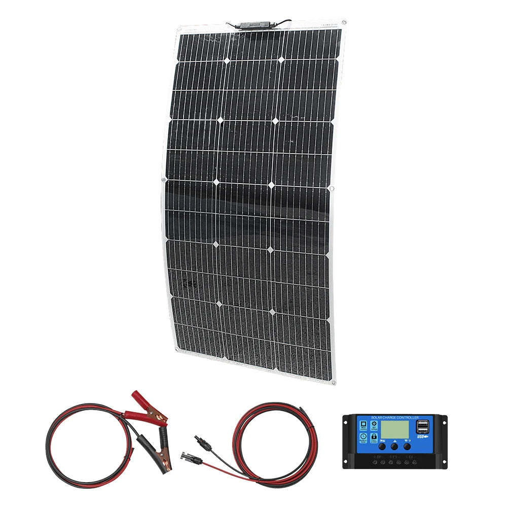 Panneau Solaire Flexible 12V – 100W à 600W – Étanche et Monocristallin – Idéal pour Camping-Car, Bateau, Toiture Courbe