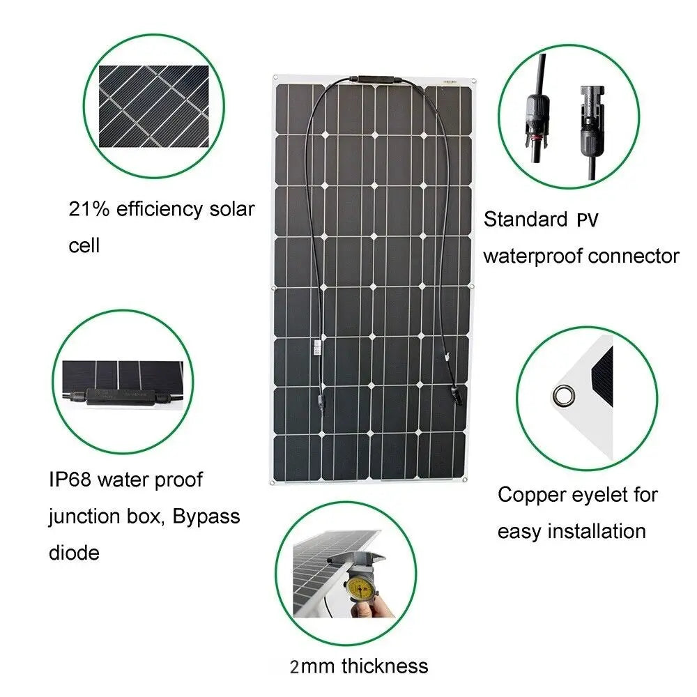 "Kit Panneaux Solaires Flexibles 800W 400W 200W, Cellule Monocristalline 12V, Système de Charge de Batterie pour Camping, RV, Bateau et Voiture, Énergie Solaire Renouvelable"