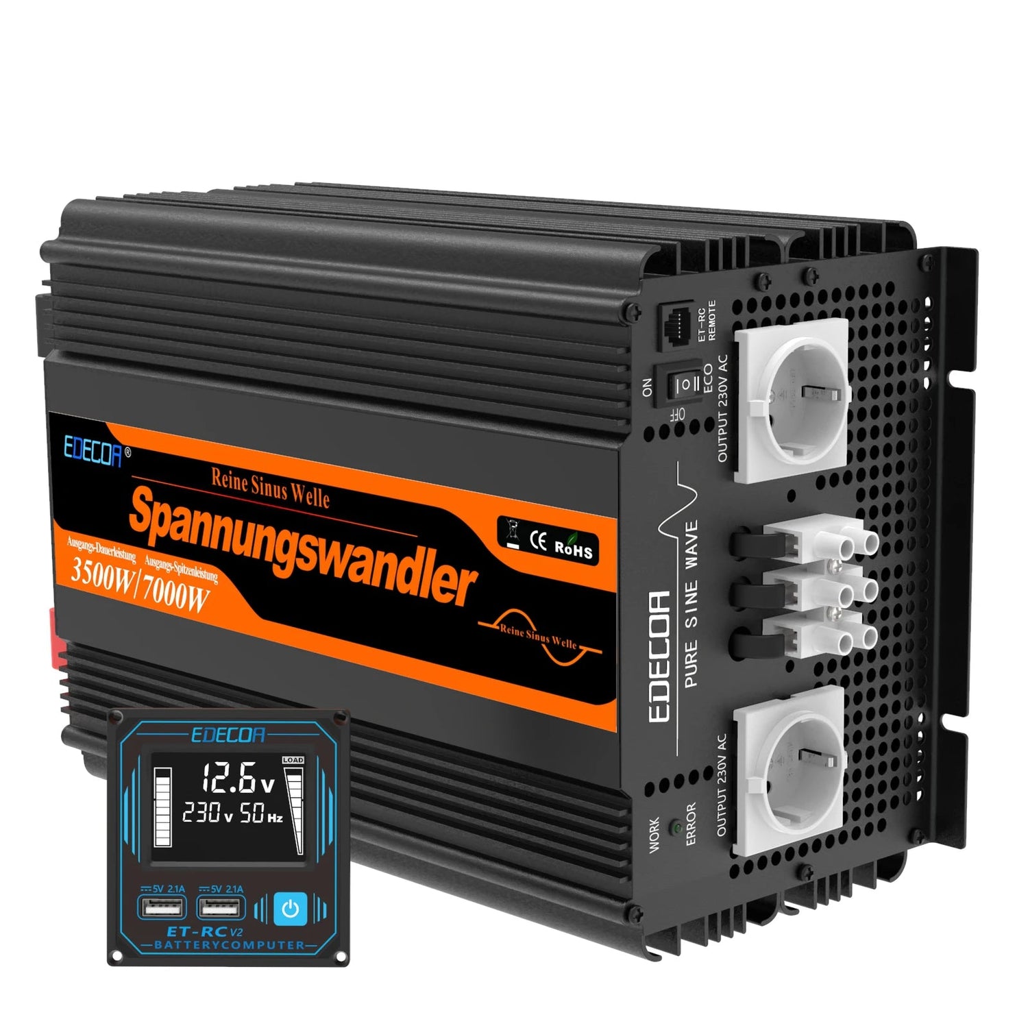 Onduleur Pure Sinus 3500 W – 12 V DC → 220–240 V AC pour Camion, Voiture et Camping‑Car
