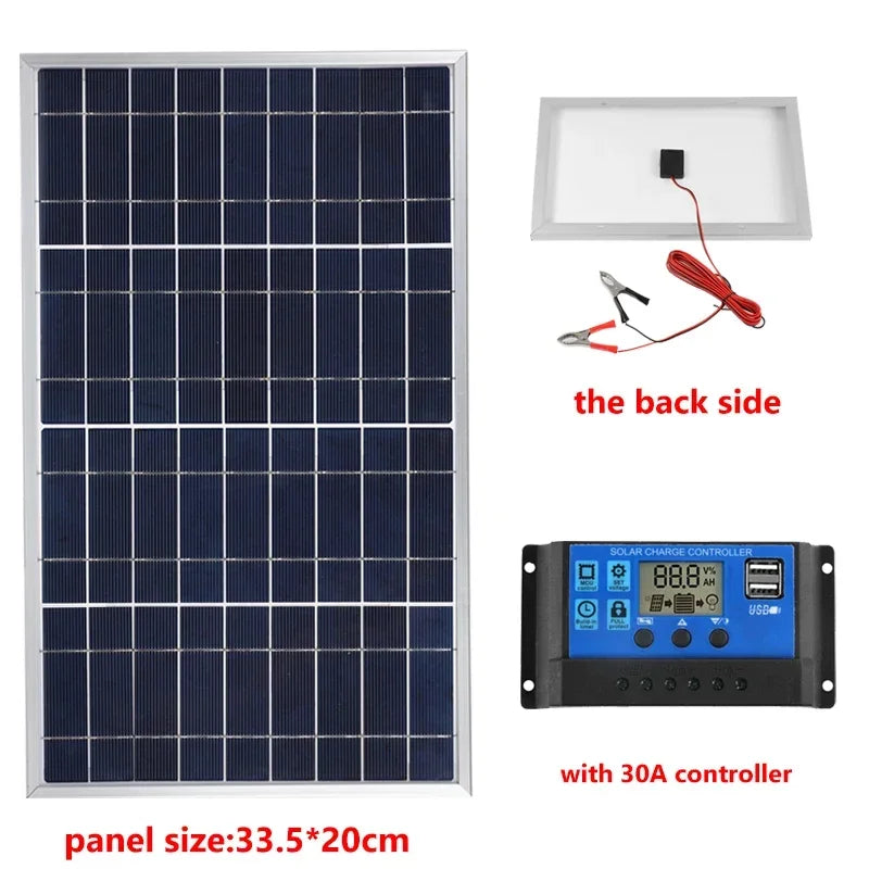 Kit Panneaux Solaires 300W/600W 12V Portable, Polycristallin, Alimentation USB, Rechargeable