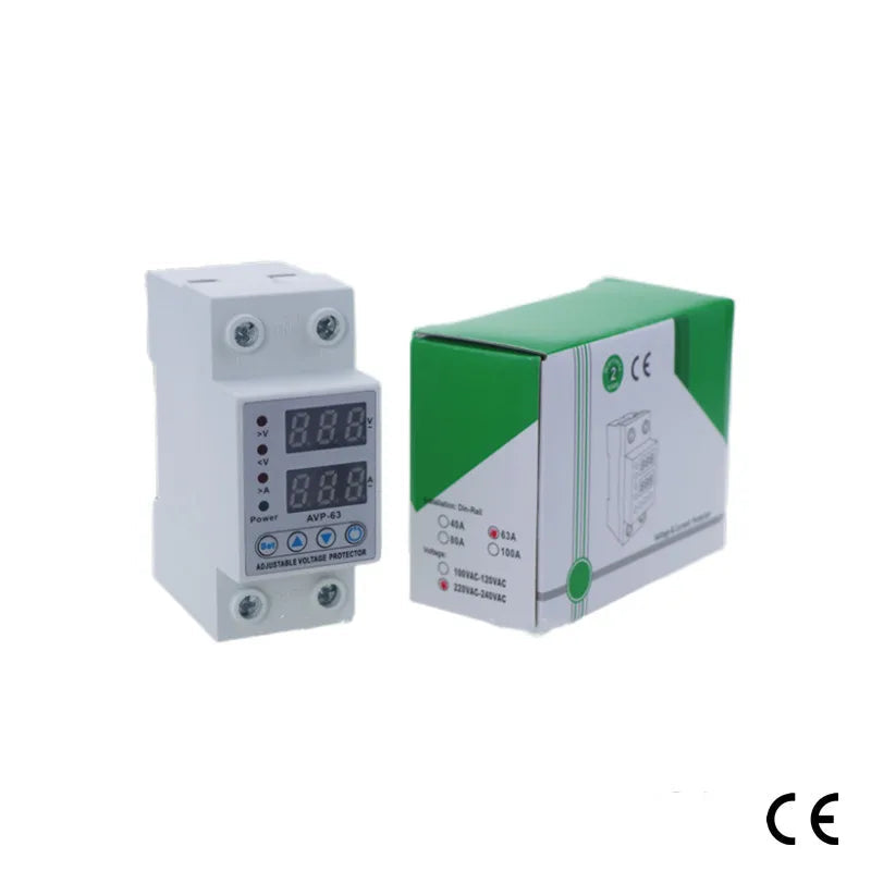 Relais de Protection Intelligent 40A/63A/80A/100A – DIN Rail à Double Affichage pour Surtension, Sous-tension et Surcharge AC 230V