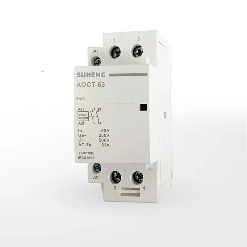 Contacteur Modulaire DIN Rail 2P–4P AC – 16 A à 63 A / 12 V – 230 V – 1 NO & 1 NC ou 2 NO & 2 NC