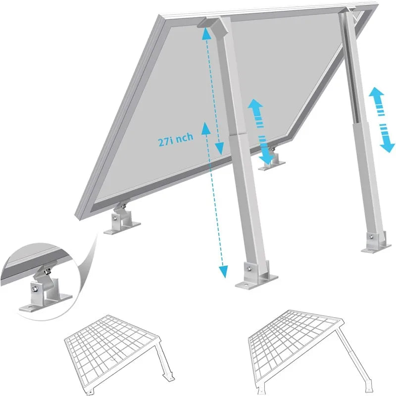 Support Inclinable Réglable en Aluminium pour Panneau Solaire 30" – Modules 100W à 300W, Toit Camping-Car, Bateau ou Abri