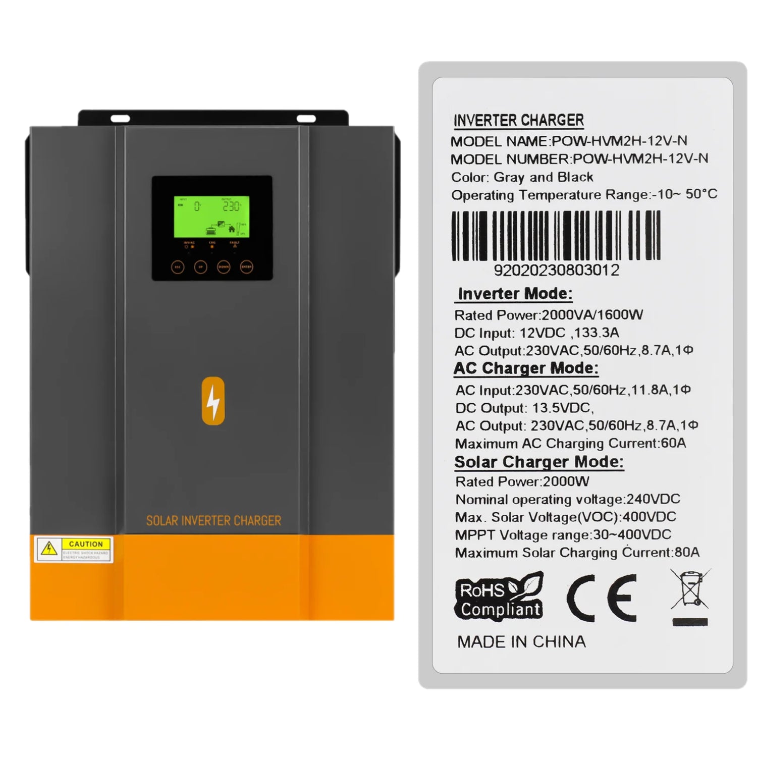 "Onduleur Solaire Hybride 2000W 12V DC à 220V AC, Onde Sinusoïdale Pure avec MPPT 80A - Efficacité Optimale pour Énergie Renouvelable"