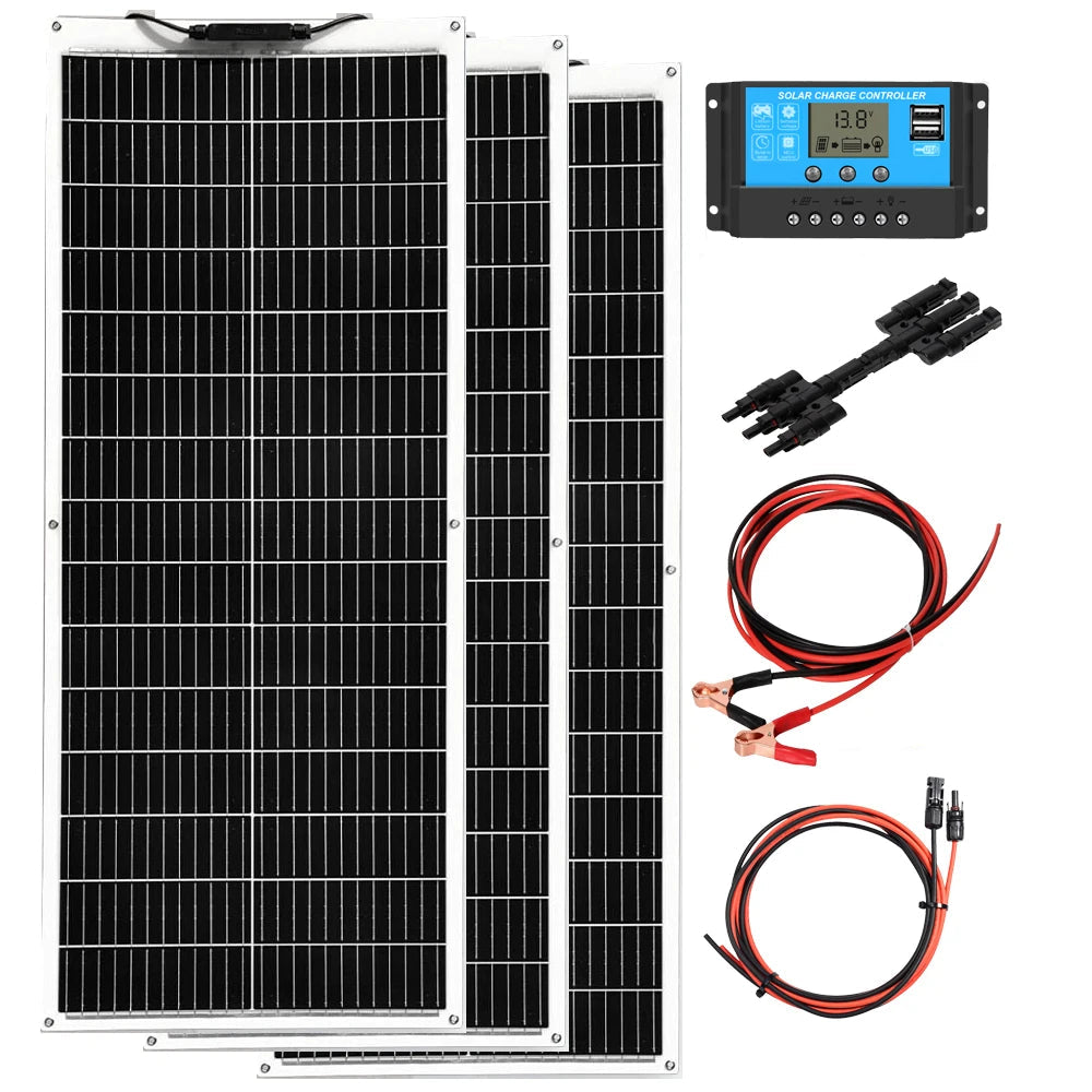 Kit Panneau Solaire Flexible 100W à 500W – Photovoltaïque Portable pour Bateau, Camping-car, Cabine 12V