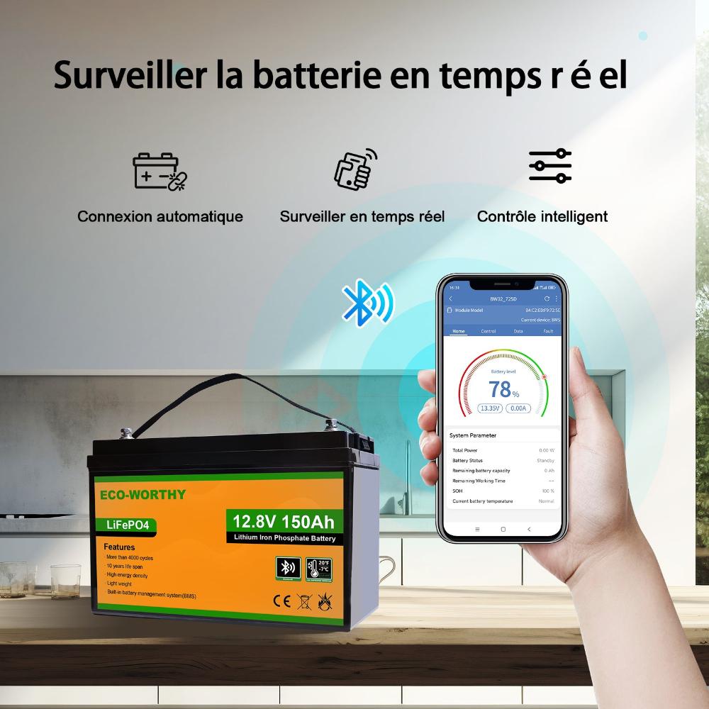 Batterie Lithium LiFePO4 – 150Ah – Bluetooth Intégré – 12V