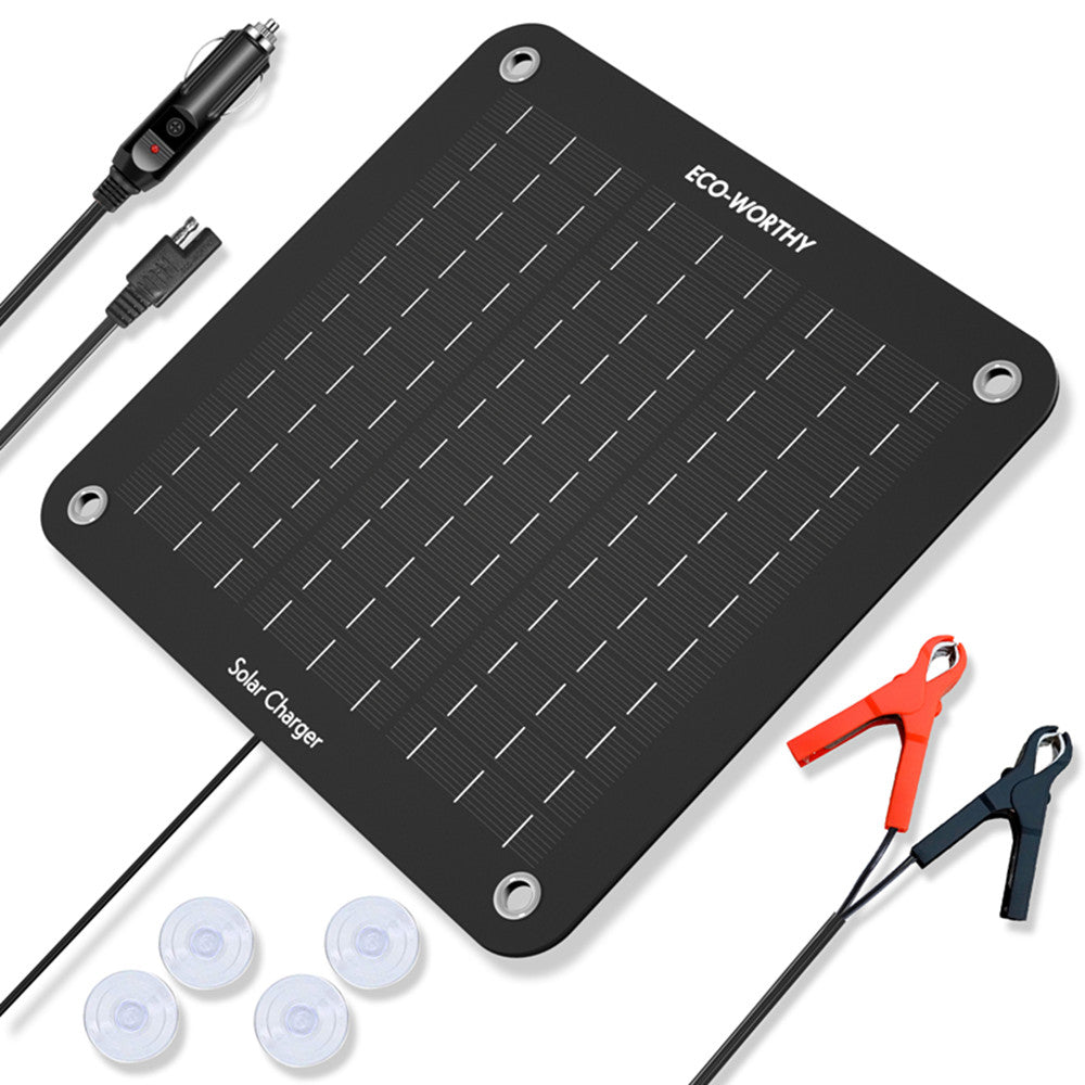 Chargeur Solaire Portable - 5W 10W - Pour Batteries de Voiture et Bateau - 12V