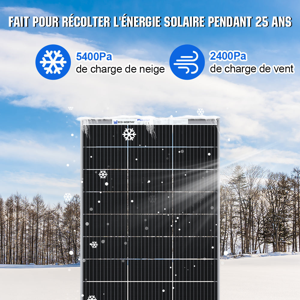 Panneau Solaire Bifacial - 195W - Monocristallin - 12V