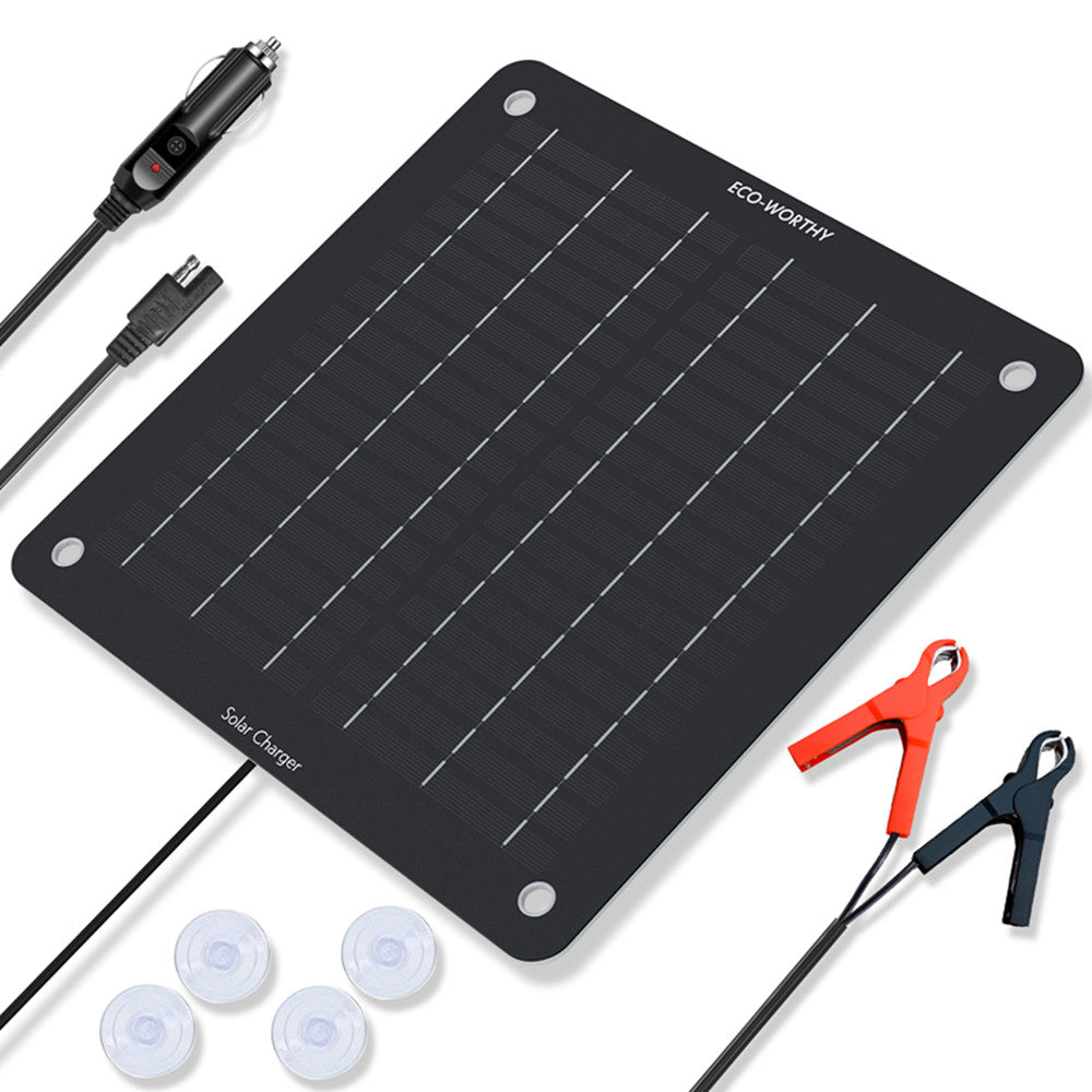 Chargeur Solaire Portable - 5W 10W - Pour Batteries de Voiture et Bateau - 12V