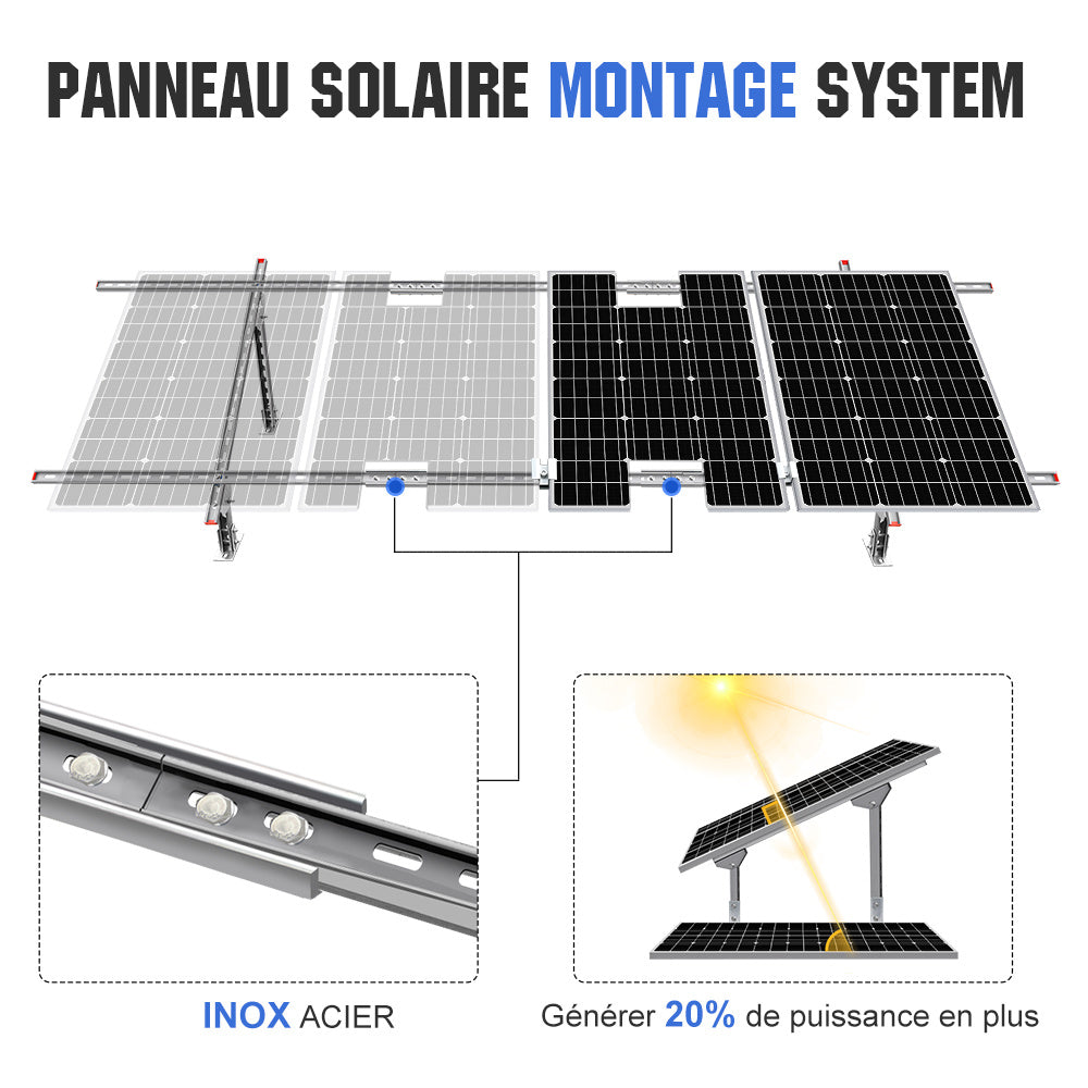 Supports Montage Panneaux Solaires – Réglables – 1 à 4 Panneaux
