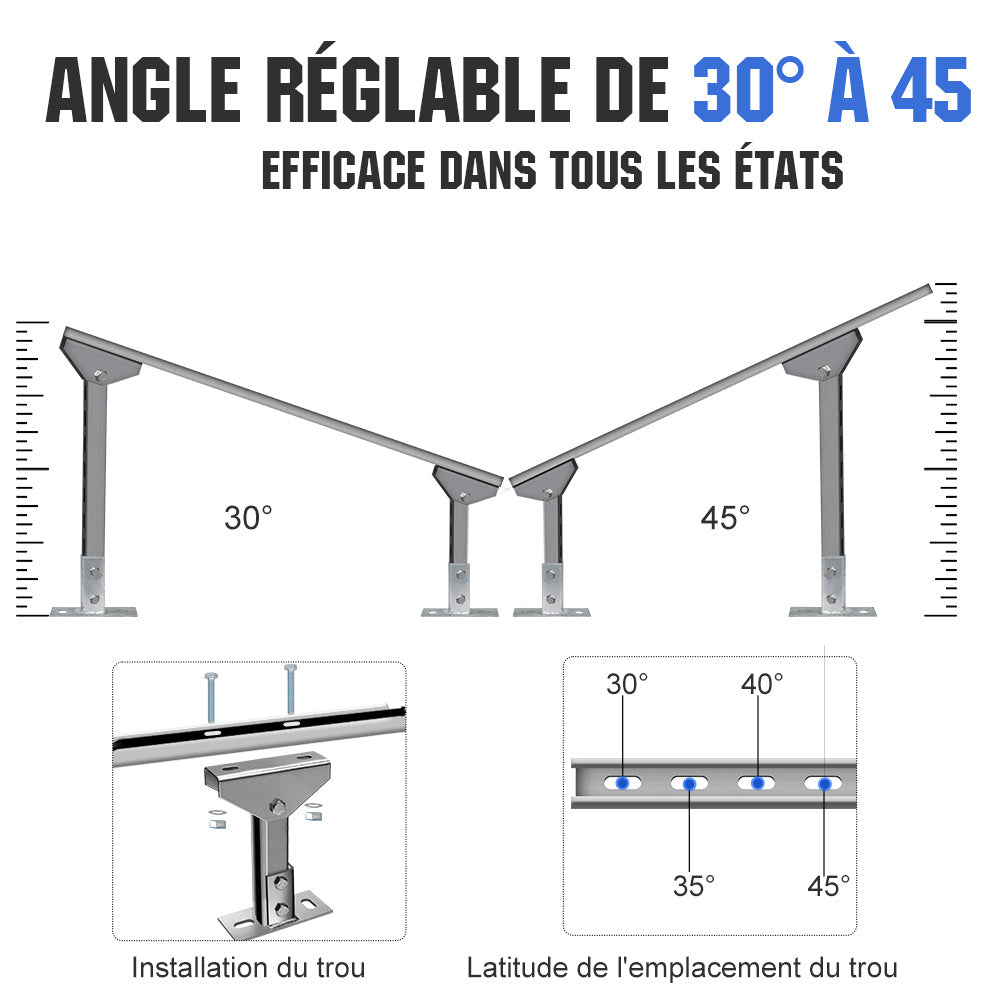 Supports Montage Panneaux Solaires – Réglables – 1 à 4 Panneaux